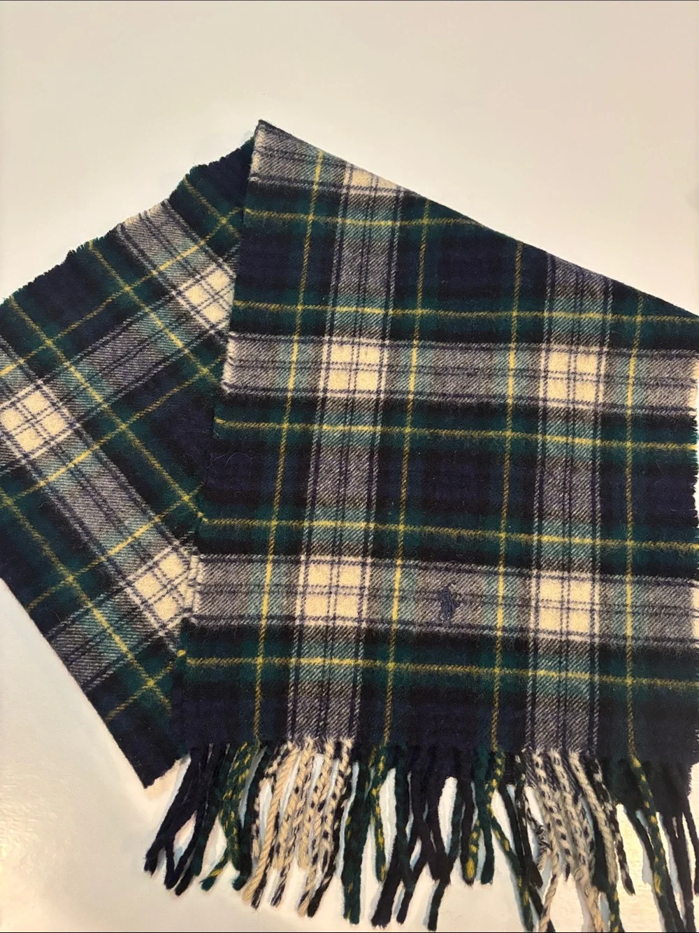 Polo by Ralph Lauren Green, Navy & Cream Plaid Wool Scarf